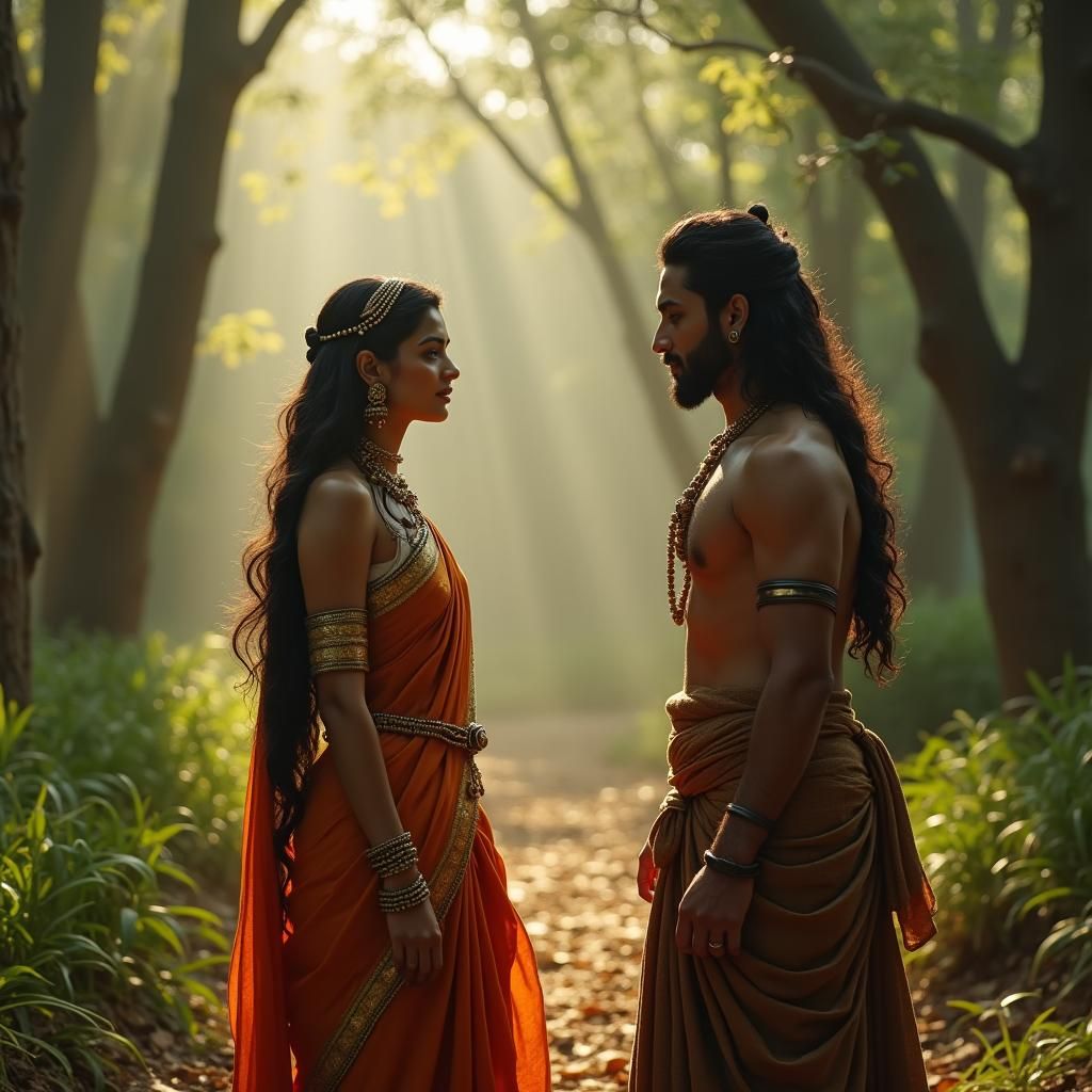 Sita and Rama in Forest Glade: Cinematic Still