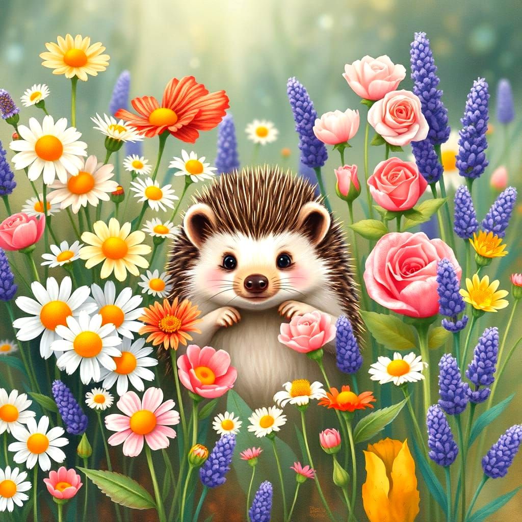 Whimsical Hedgehog Emerges from Floral Haven