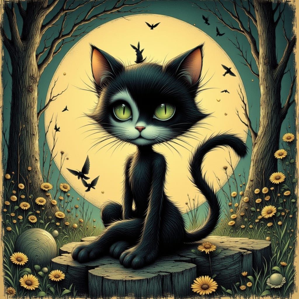 Gothic Cat in Dark Fantasy Style