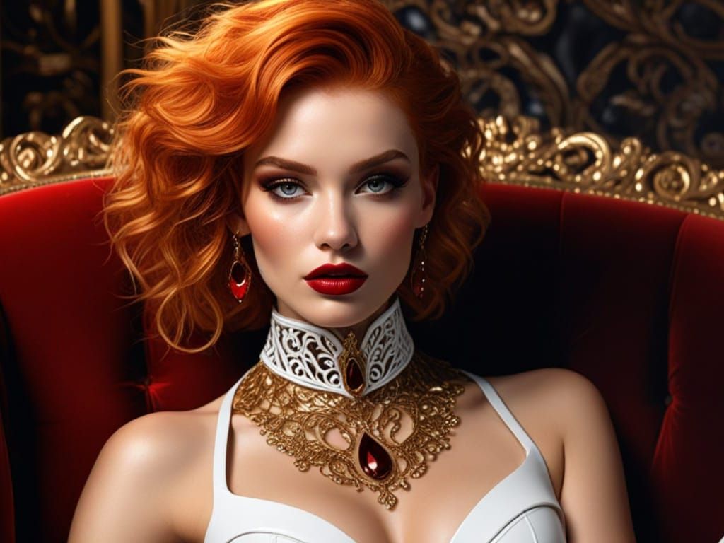 Flame-Haired Woman in Latex Bustier, Digital Art