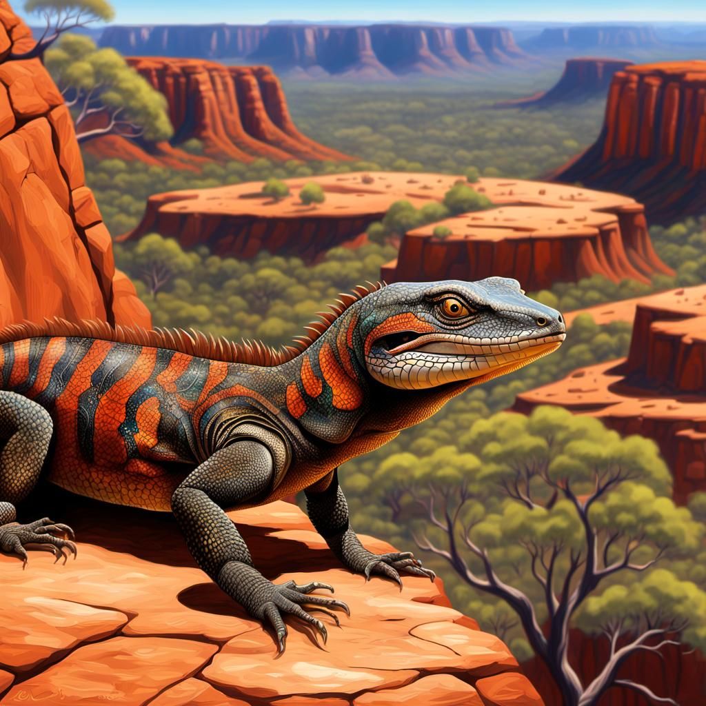 Goanna Lizard Crawling by Aboriginal Drawings