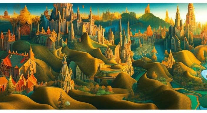 Psychedelic Fantasy Landscape with Ancient Tree, Hyperdetail...