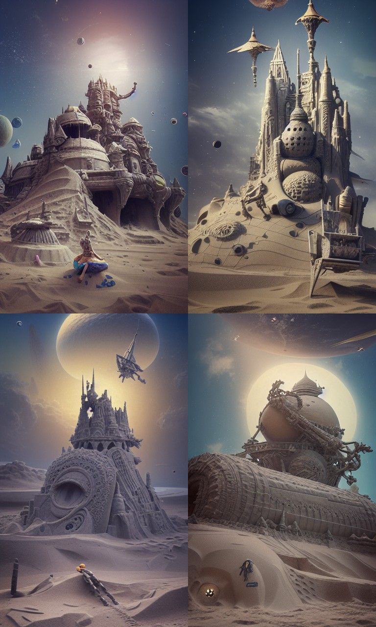 Detailed Sandcastle in Space: A Photorealistic Masterpiece