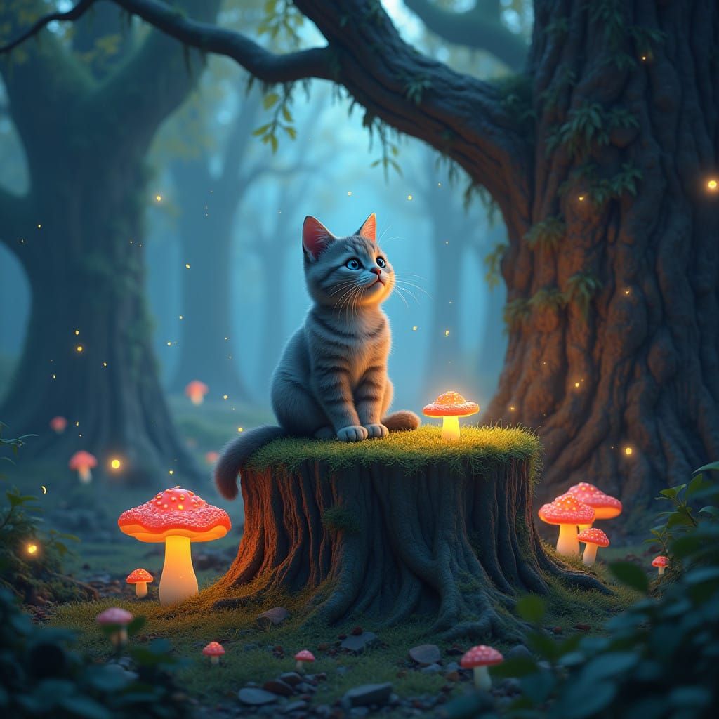 Whimsical Cat in Vibrant Forest