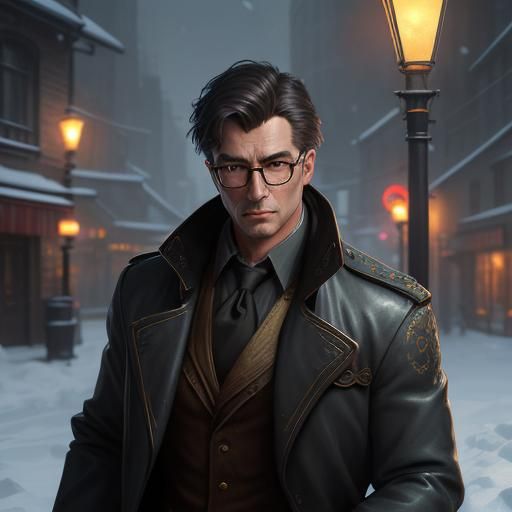 1950s Detective in Snowy Street Corner