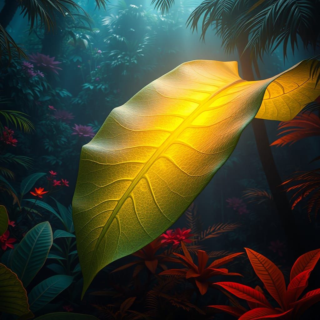 Luminous Leaf in Exotic Dreamscape: Digital Art