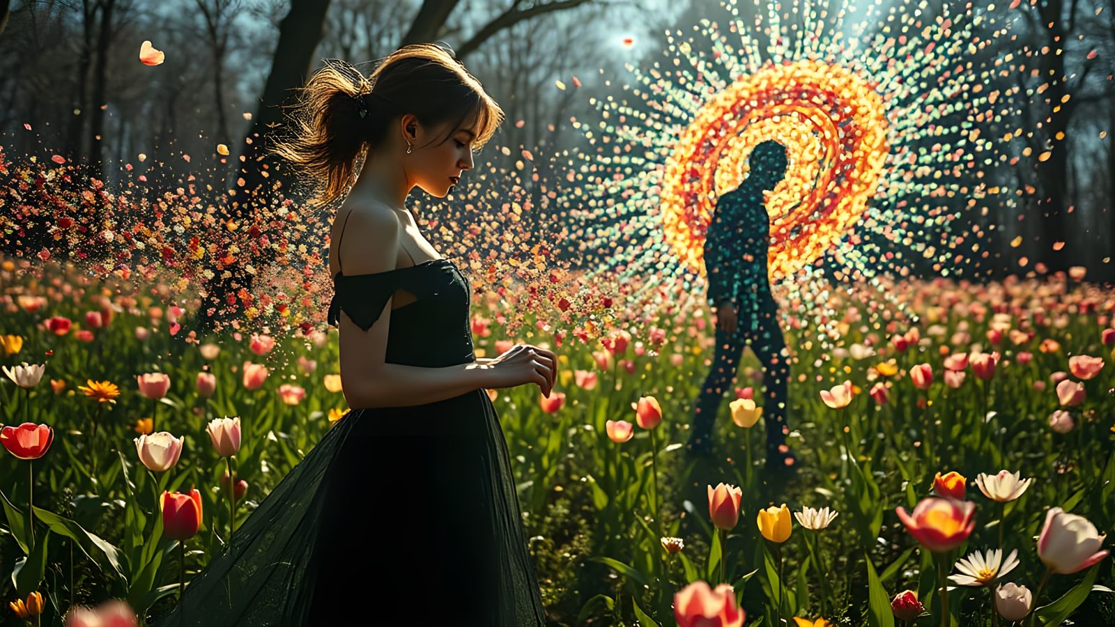 Surreal Goddess Embracing Decay and Chaos in Vibrant, Irides...