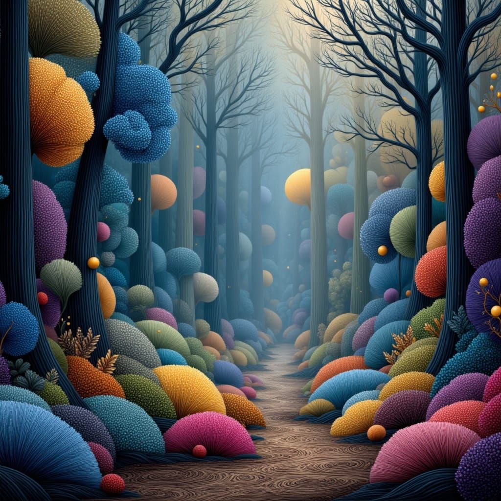 Surreal Mystical Forest Landscape in Vibrant Colors