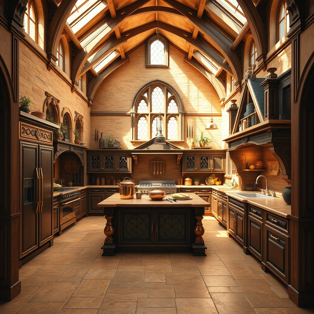 Majestic Tudor Colonial Kitchen in Fantasy Style
