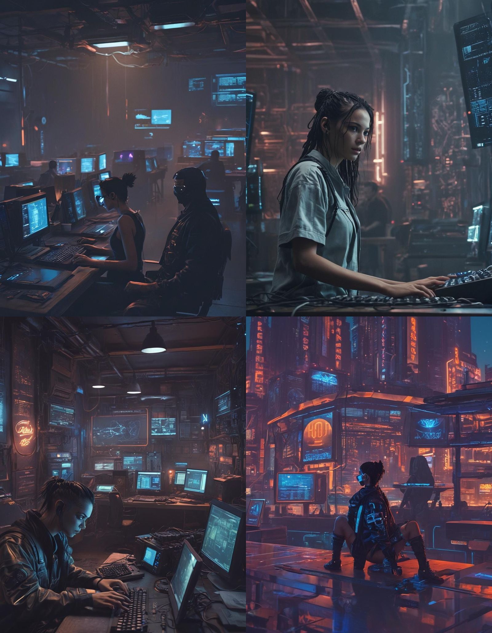 Cyberpunk Hacker Scene with Pride Security Displays