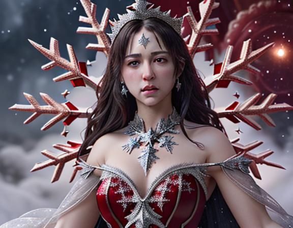 Delicate Snowflake Crystals on Red Christmas Ornament