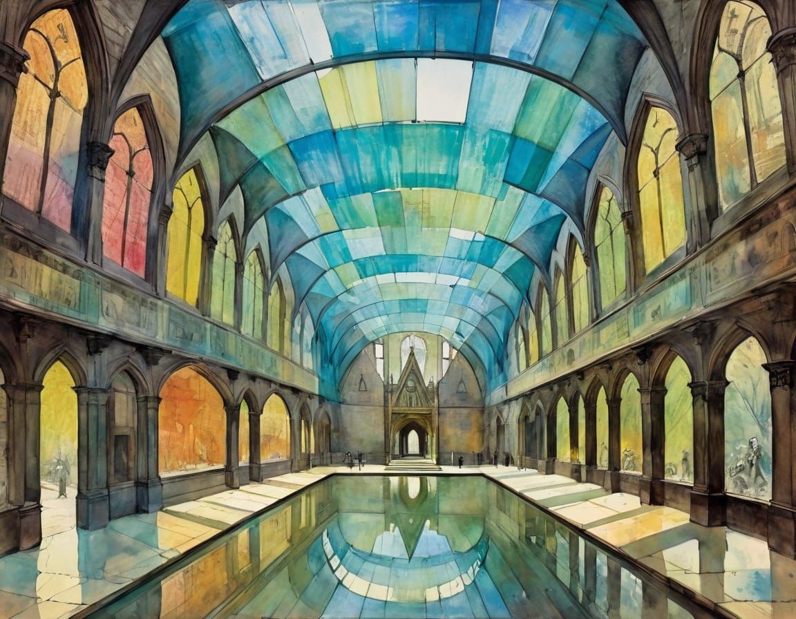 Surreal Medieval Dreamscape in Cyberdelic Watercolor Style