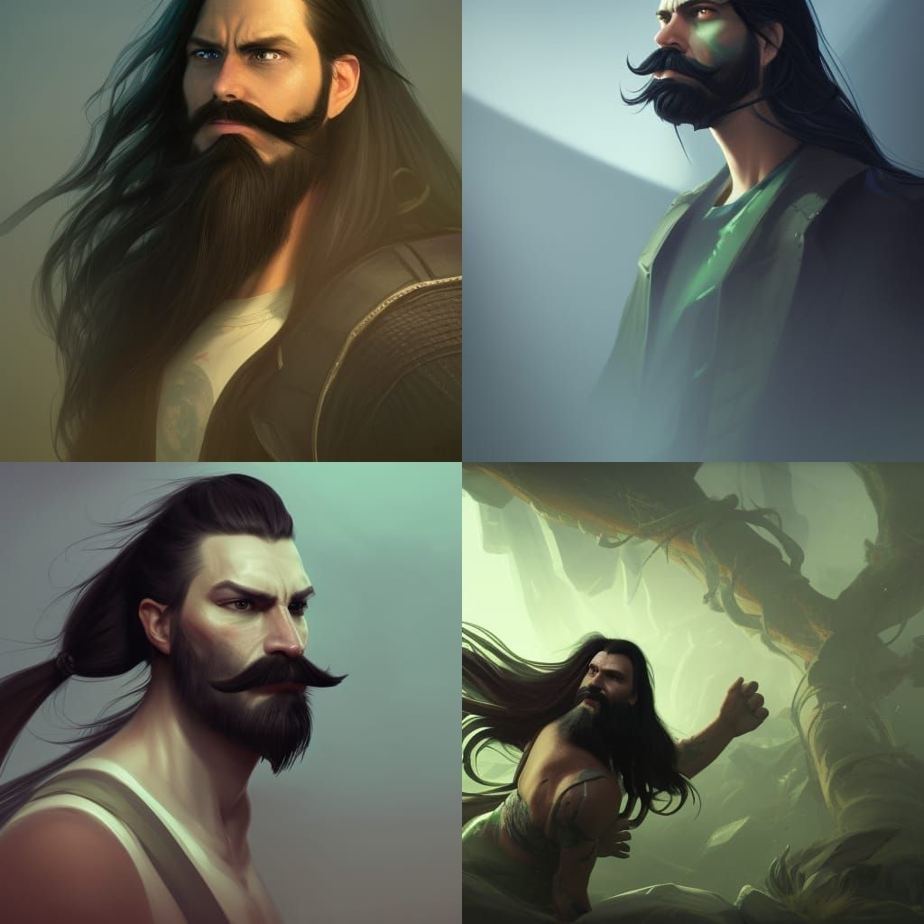 Detailed Portrait of Man with Long Hair