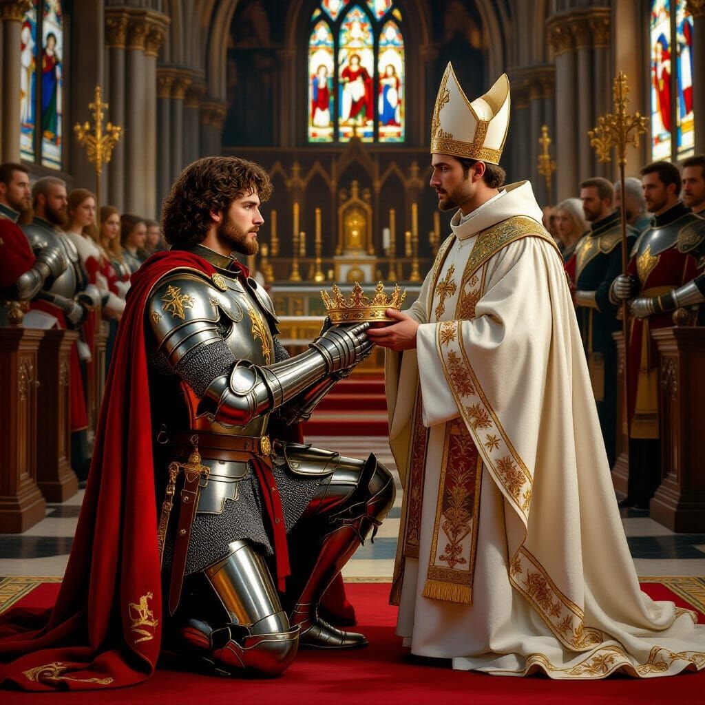 King Arthur's Coronation in Pre-Raphaelite Style