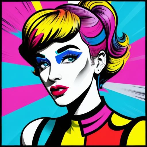 Pop Art Woman in Urban Setting with Neon Lights