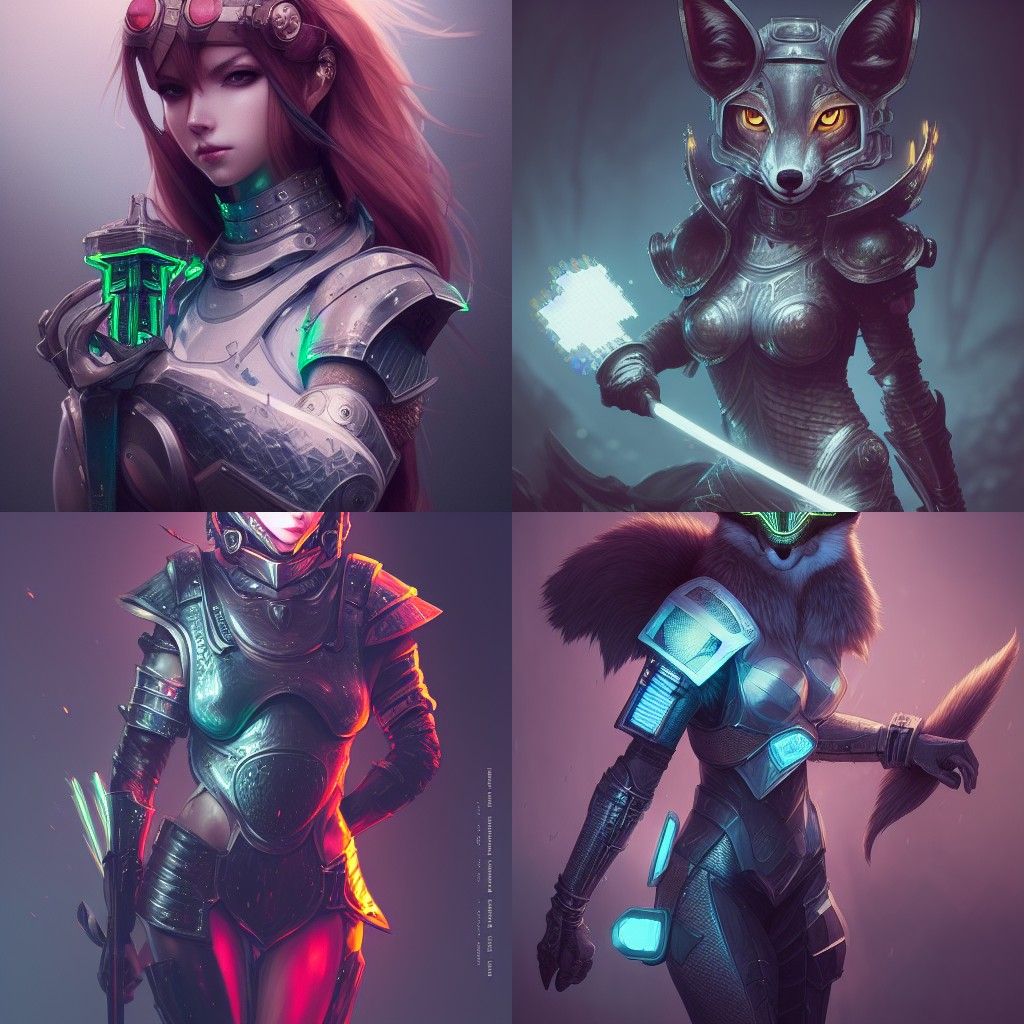 Fox Knight with Shining Armor in Cyberpunk Style