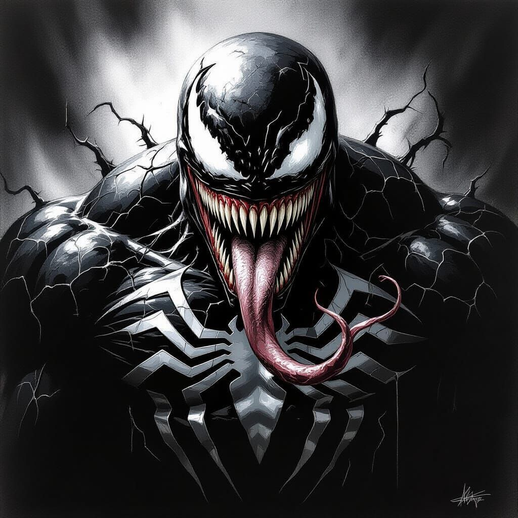 Hyperdetailed Charcoal Drawing of Venom