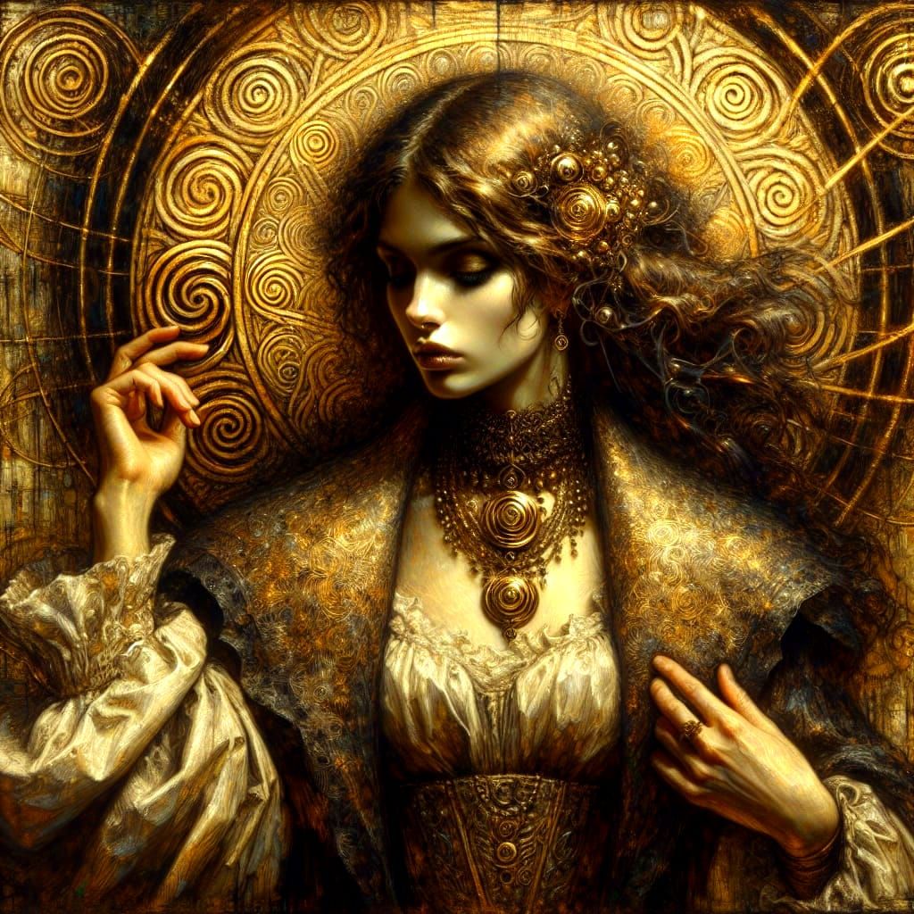 Elegant Gothic Goddess in Golden Baroque Splendor