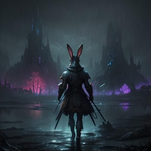 Sad Bunny in Rain: Detailed Fantasy Art