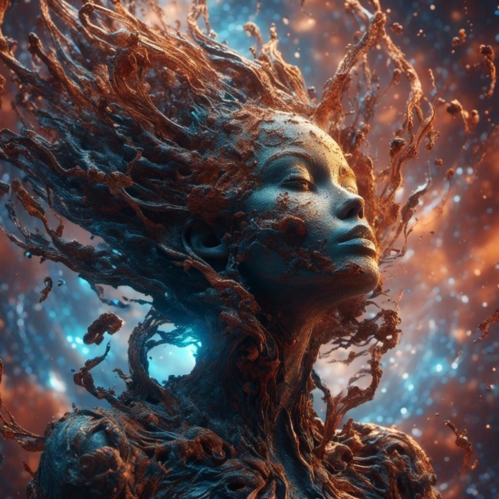 Alien Goddess of Fire Magic in Hyperreal Cosmos