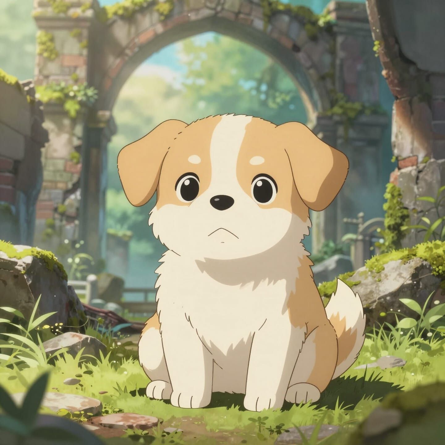 Anime Puppy in Ancient Mossy City
