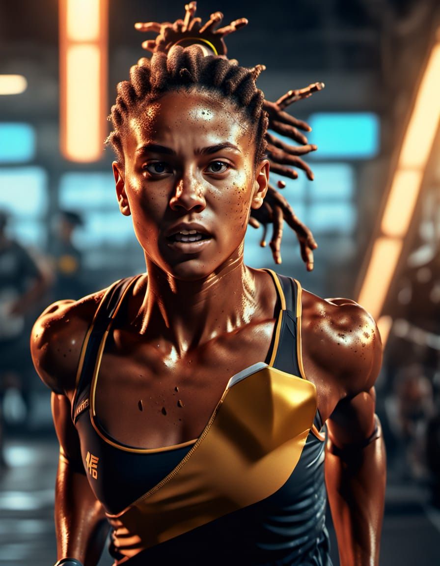 Determined Athlete Runs: Stipple Art with Metallic Textures