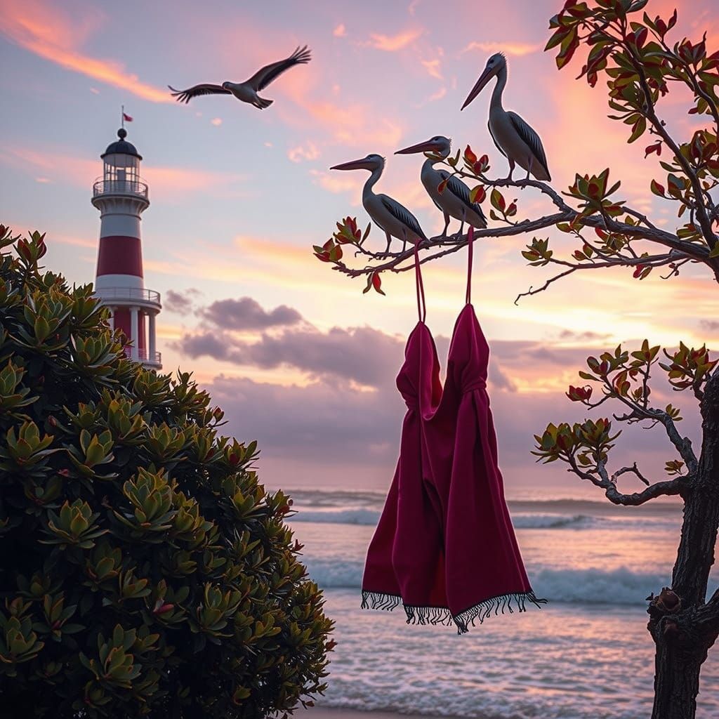 Florida Sunrise: Chinese Landscape Art with Pelicans