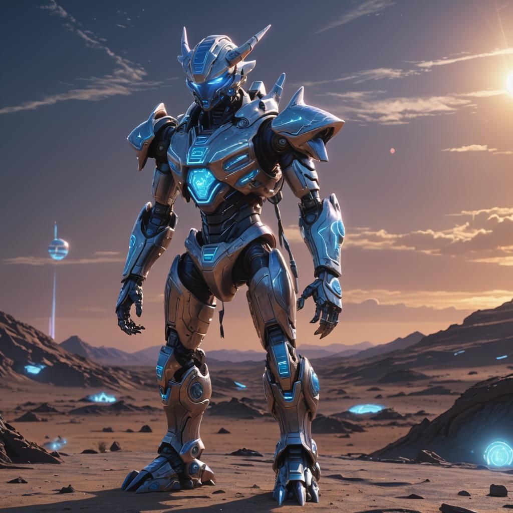 A Digimon stands Vigilant on a Futuristic Alien World