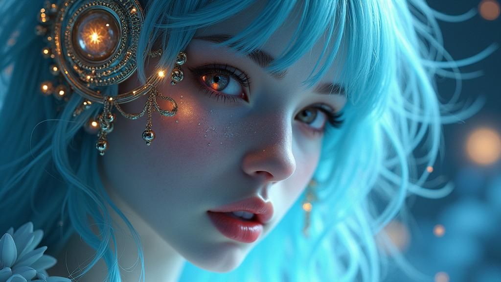 Ethereal Biomechanical Angel with Radiant Light, in Sci-Fi A...