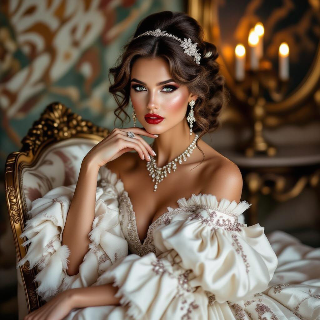 Elegant Woman in Haute Couture: Art Nouveau Portrait