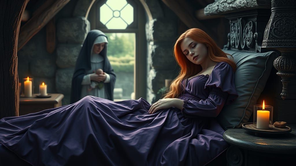 Medieval Woman in Slumber, Fantasy Concept Art