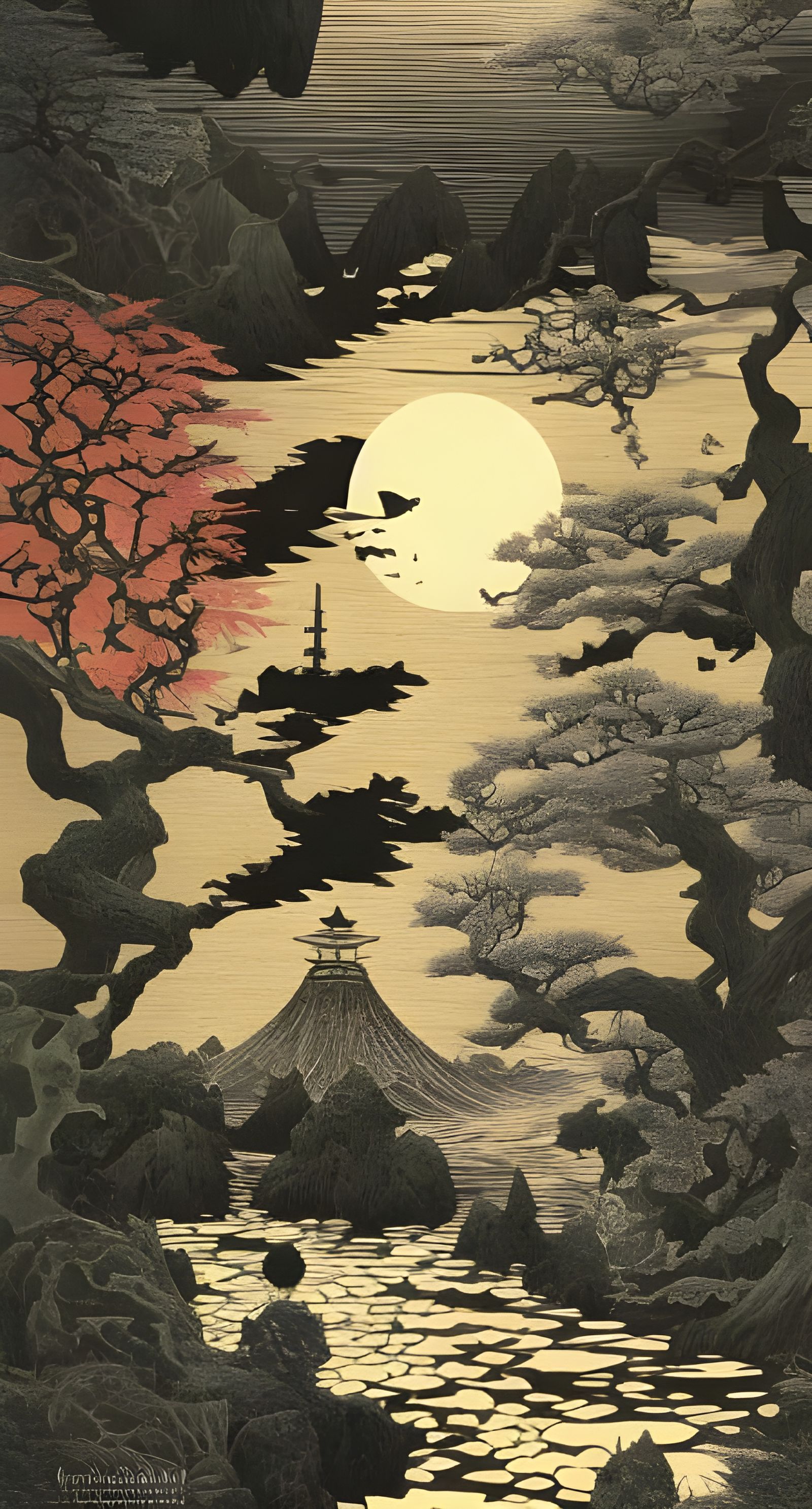 Surreal Japanese Night Landscape Art
