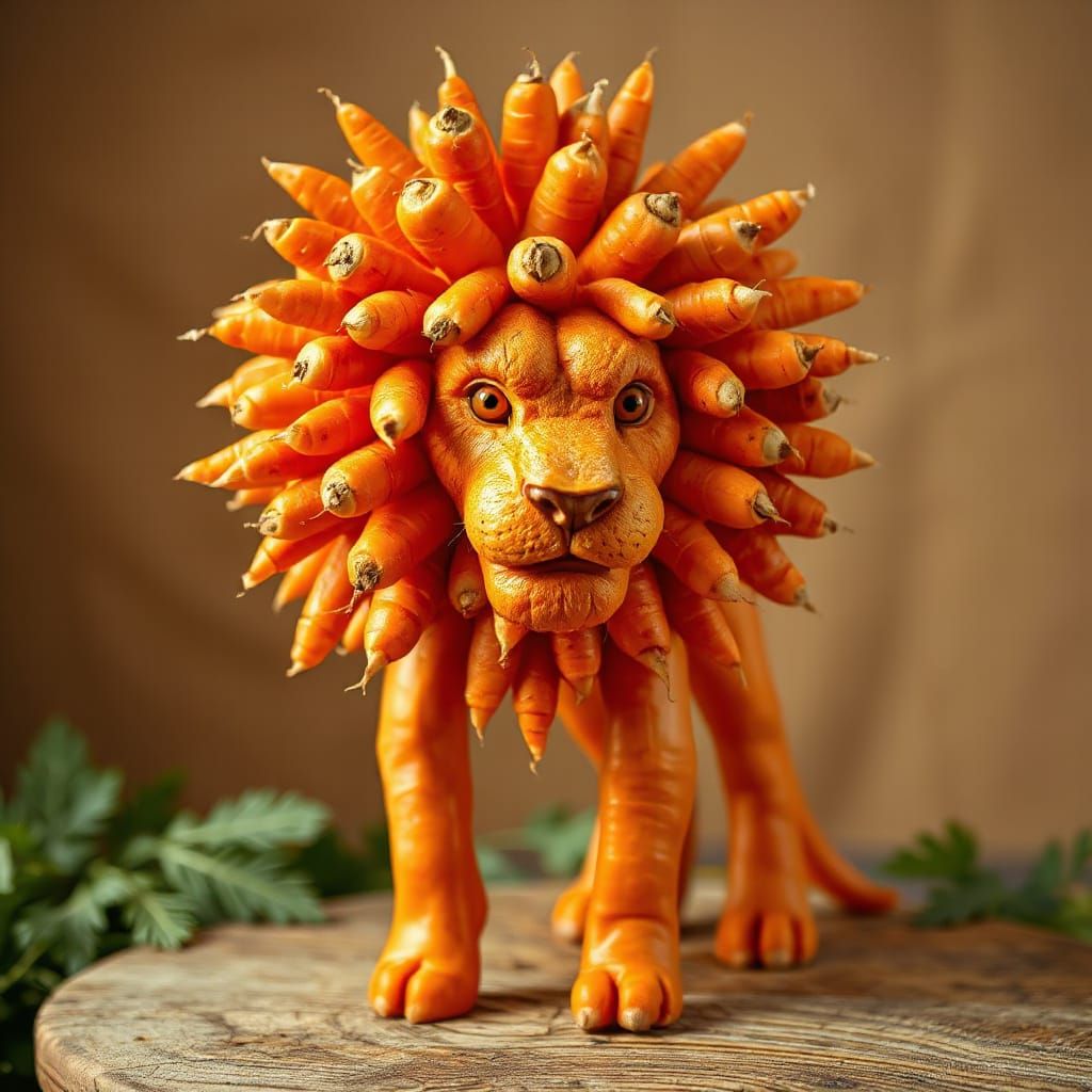 Carrot Lion Sculpture in Digital Art Style