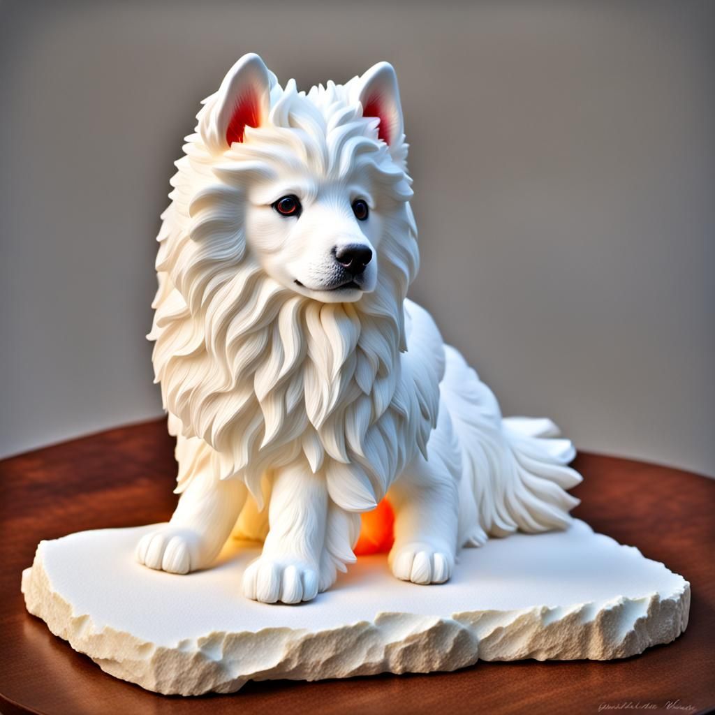 Goat Cheese Samoyed Puppy Sculpture: A Whimsical Creation