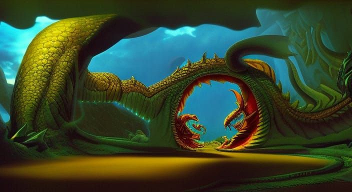 Mystical Portal Dragon in Dreamscape with Dynamic Lighting