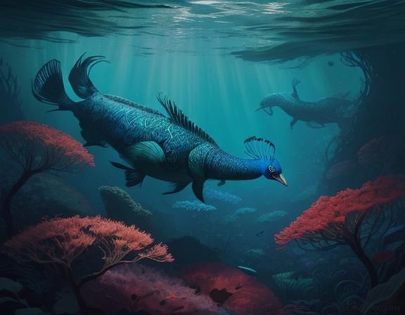 Underwater World: Peacock and Kiwi in Kelp Forest