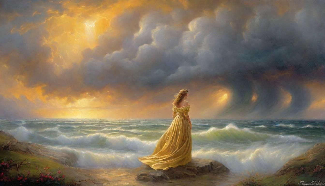 Ethereal Lady in Storm, Dreamscape Oil Painting