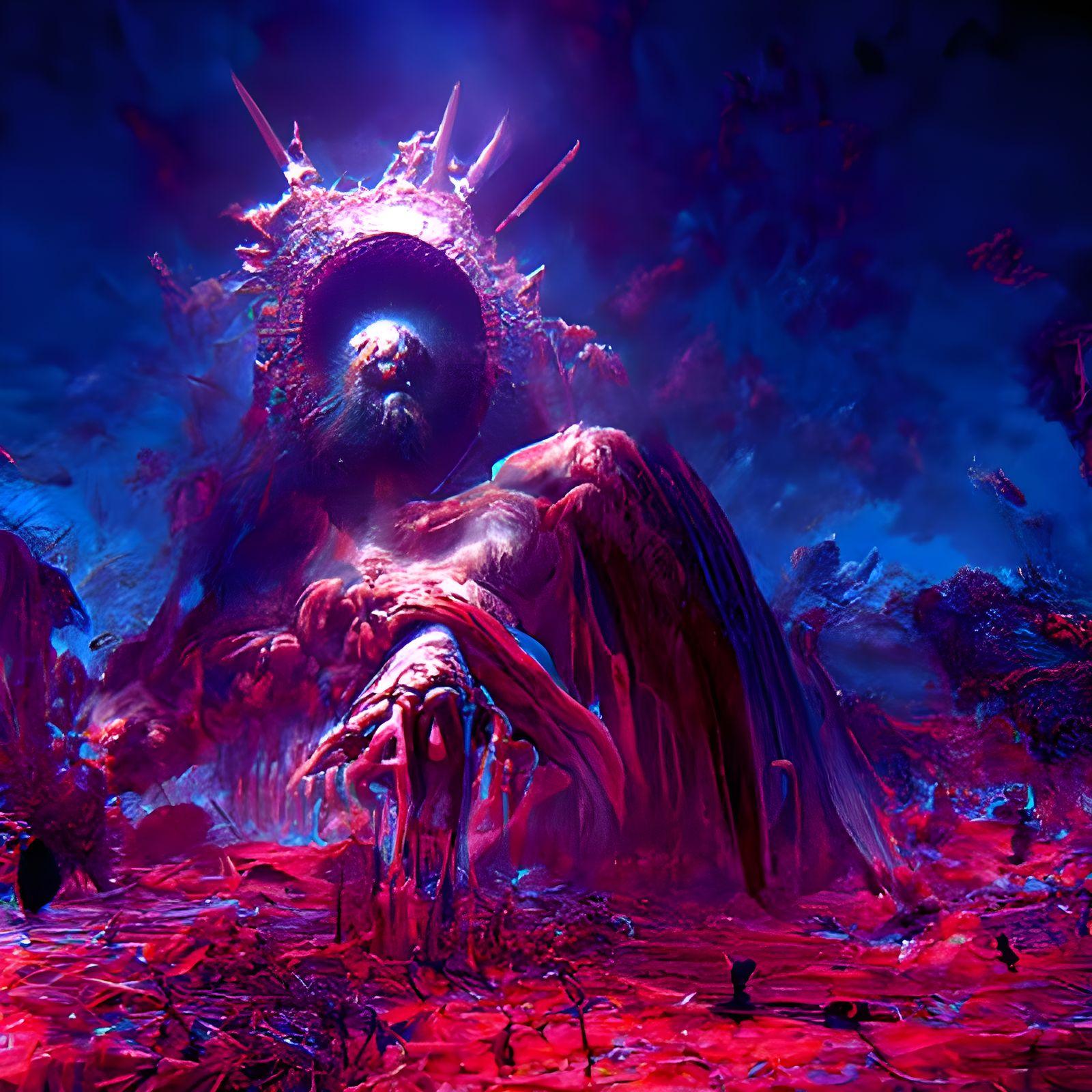 Unholy Divine Being in Hellish Landscape