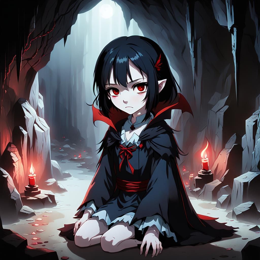Sad Vampire Princess in Dark Anime Style
