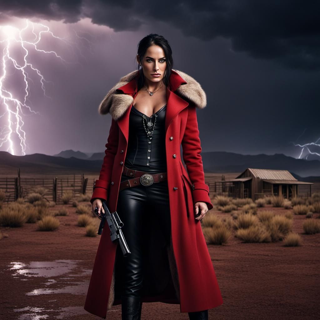 Western Outlaw in Desert Lightning, Digital Painting