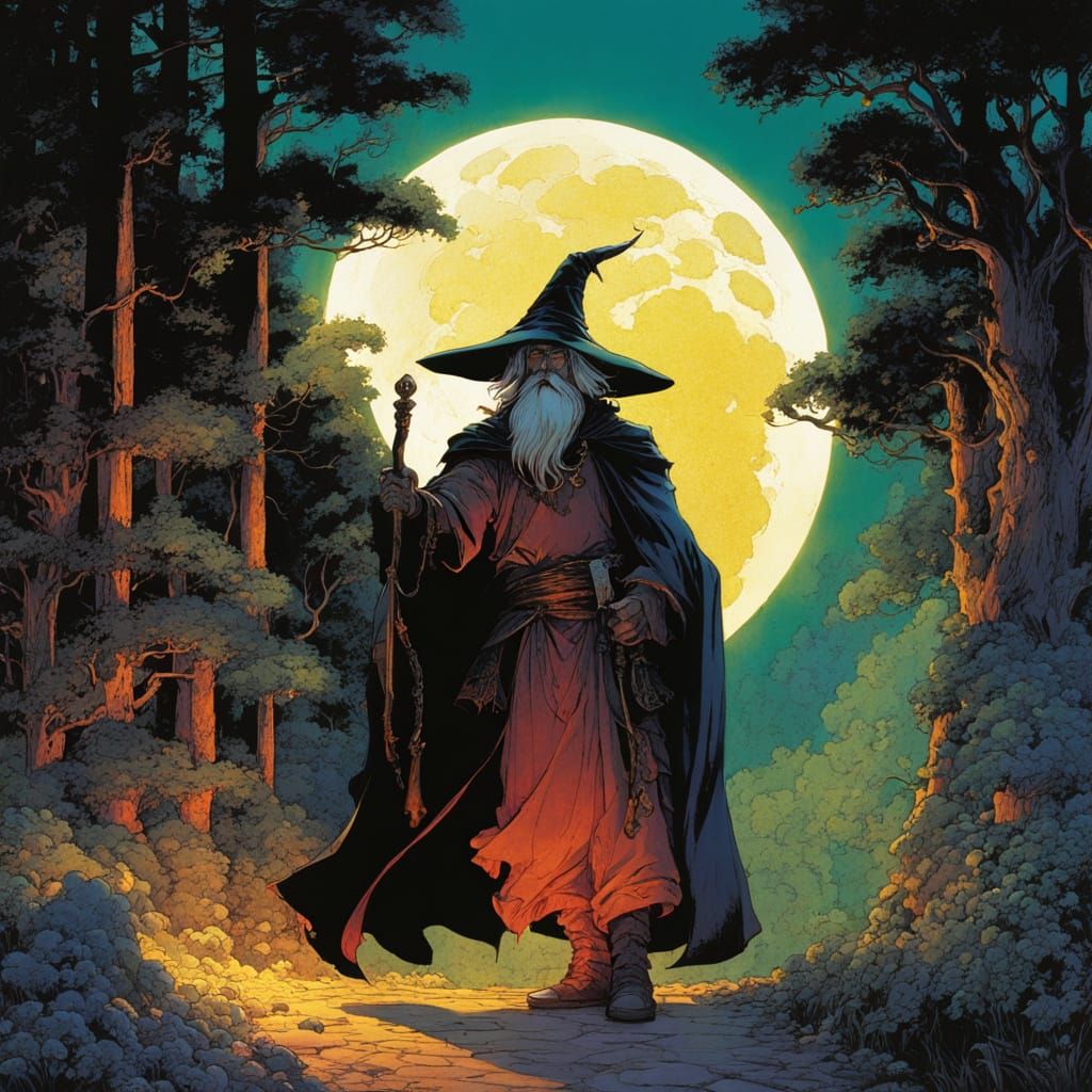 Radiant Wizard in Forest Cartoon Anime Style