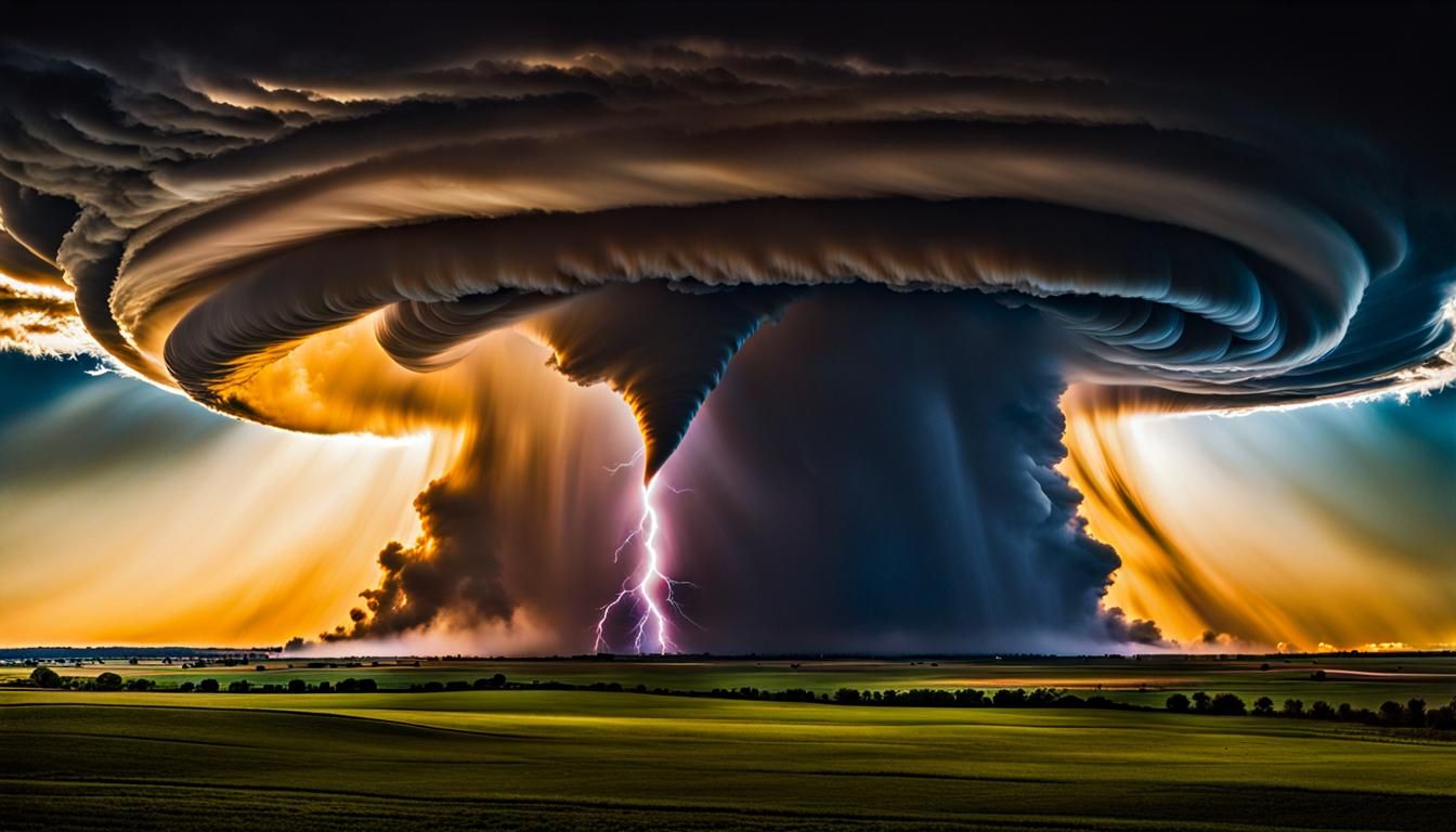 Towering Tornado Wreaks Havoc: Double Exposure Style