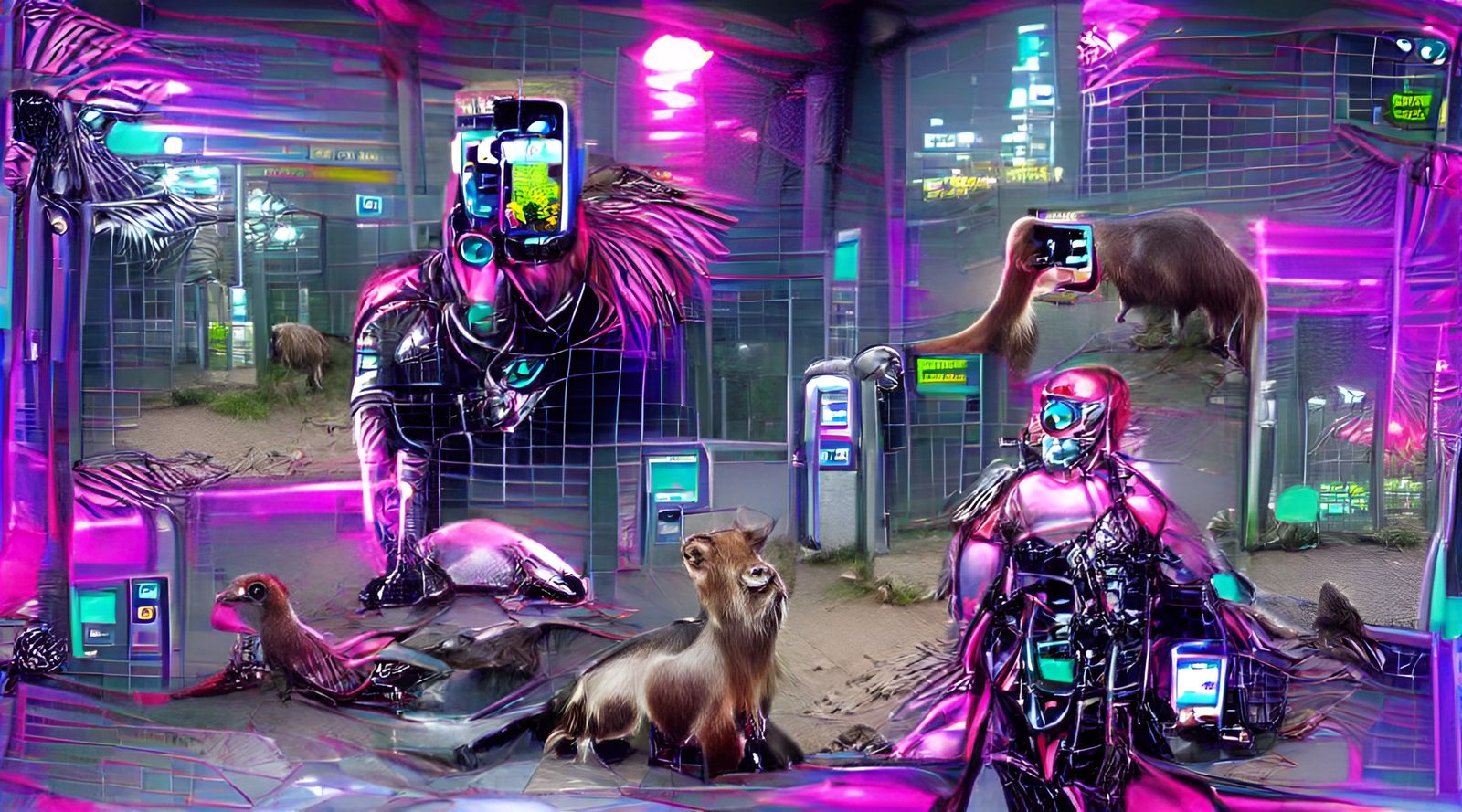 Cyborg Selfie in Cyberpunk Zoo Outrun Style