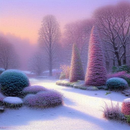 Winter Garden Scene in Ethereal Fantasy Style