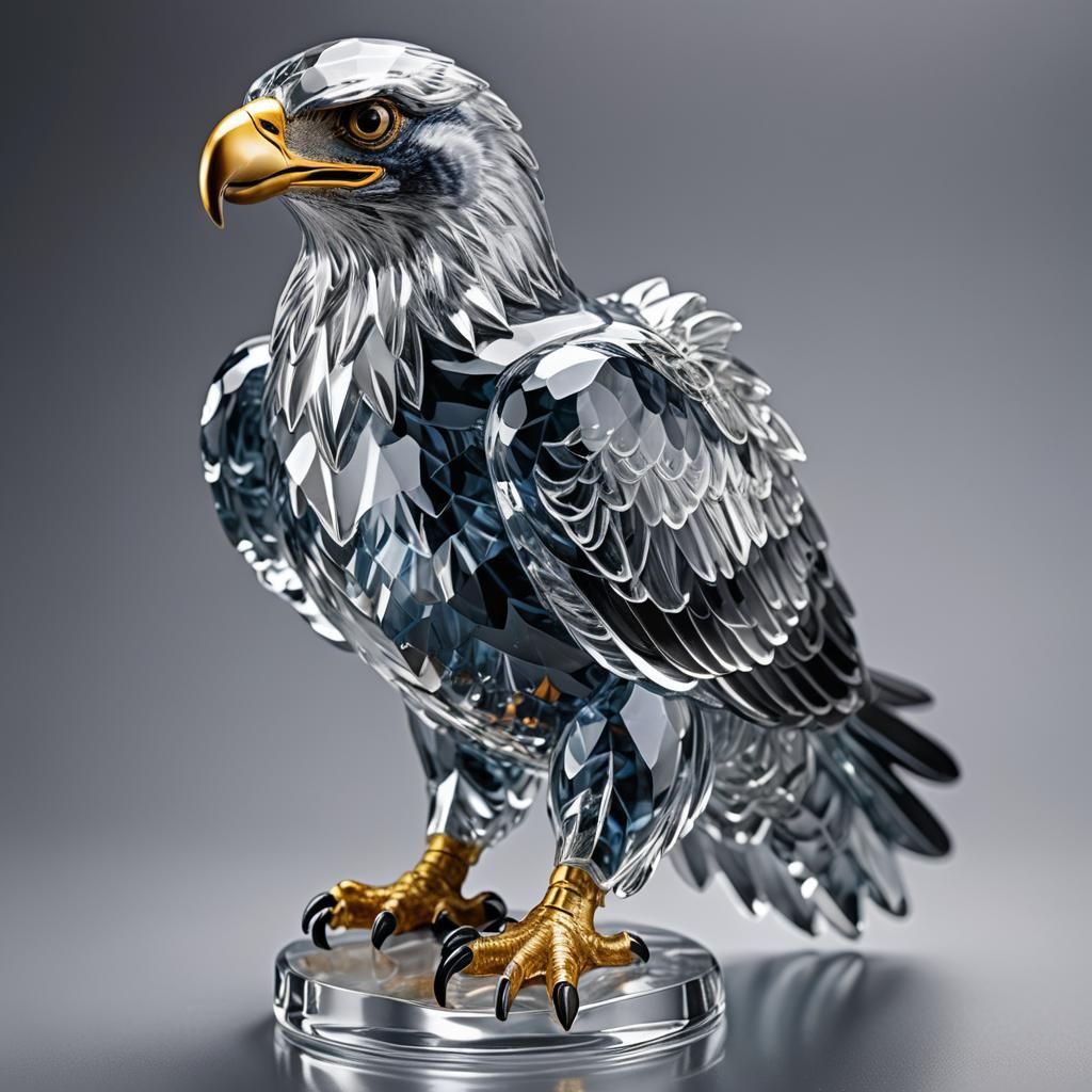 Crystal clear glass figurine of an eagle