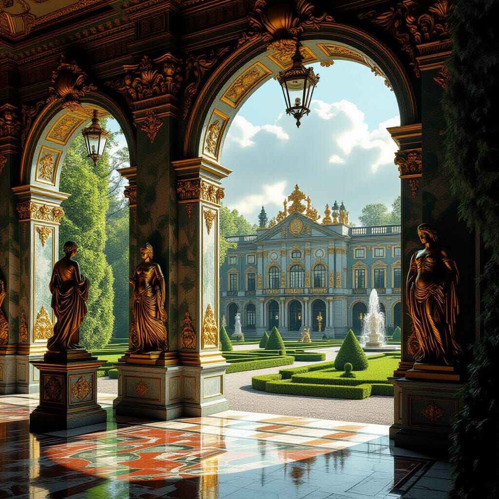 Versailles Palace with Golden Decorations and Lush Gardens