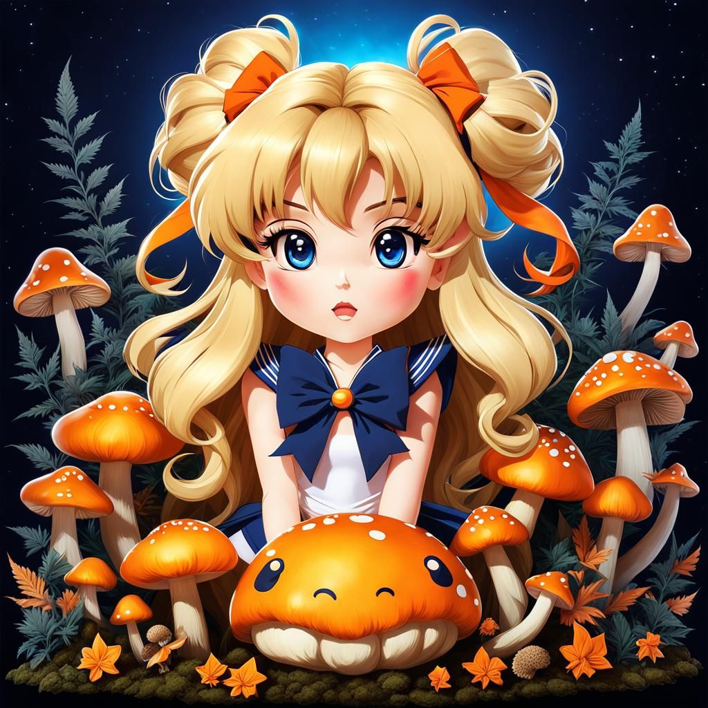 Chibi Sailor Venus with Mushrooms and Bows