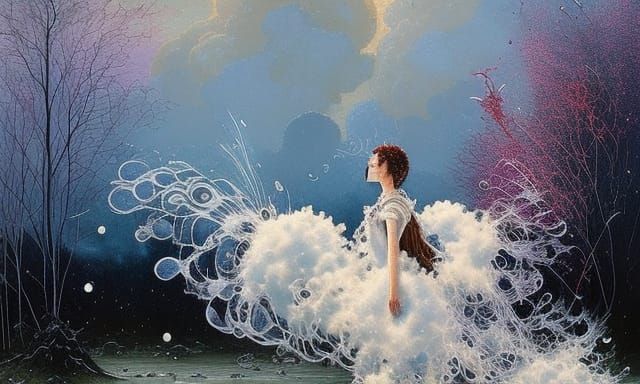 Fantasy Volcano Erupts in Winter Clouds