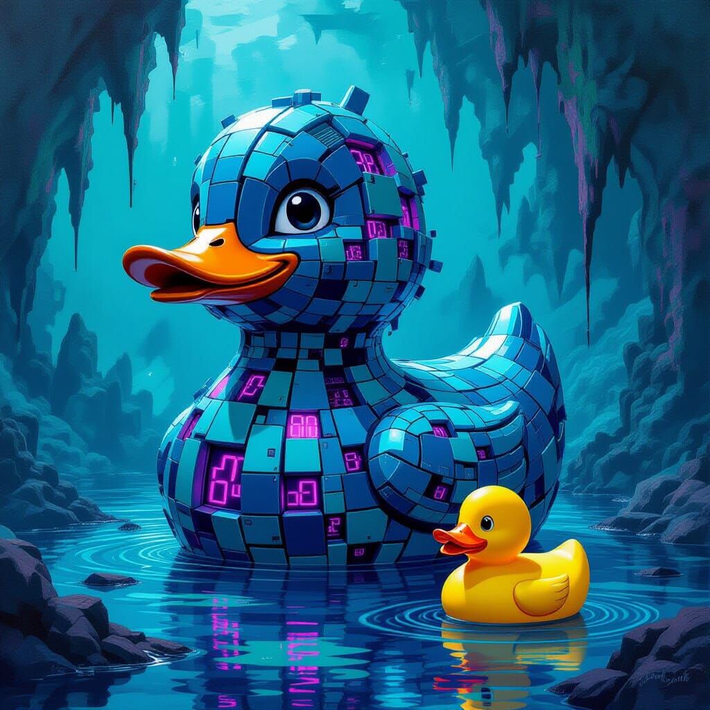 Surreal Algorithm Monster with Rubber Ducky Motif
