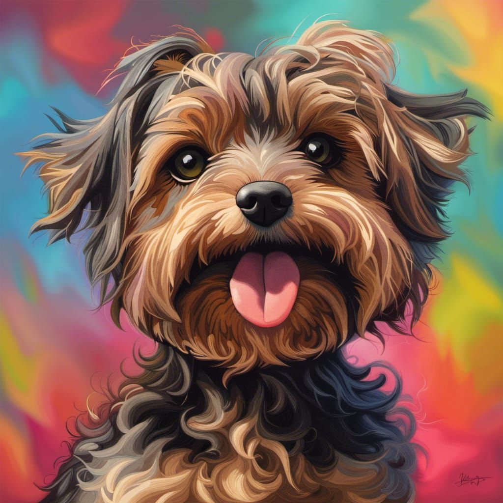 Hyperrealistic Black Yorkiepoo Family Portrait